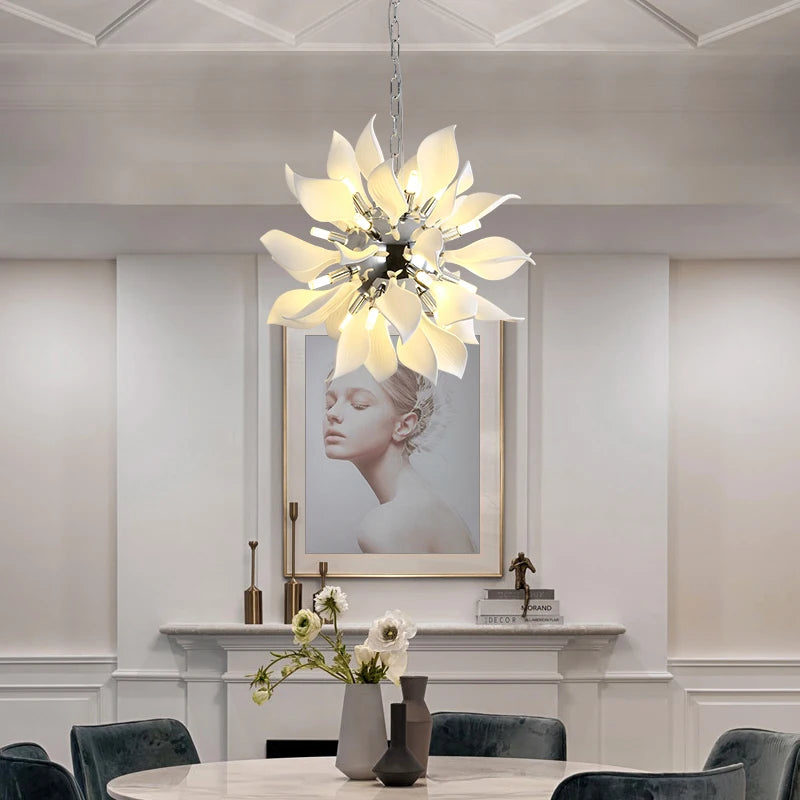 Modern luxury ceramic petal chandelier for shop or home use - vue 3 sur 9