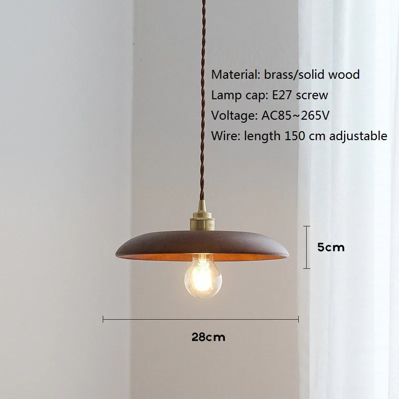 Nordic modern wooden and brass LED pendant light - vue 9 sur 10