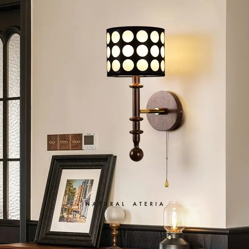 French vintage polka dot wall lamp with pull cord switch