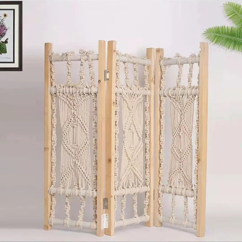 hand-woven solid wood bohemian screen Japanese and Korean decorations