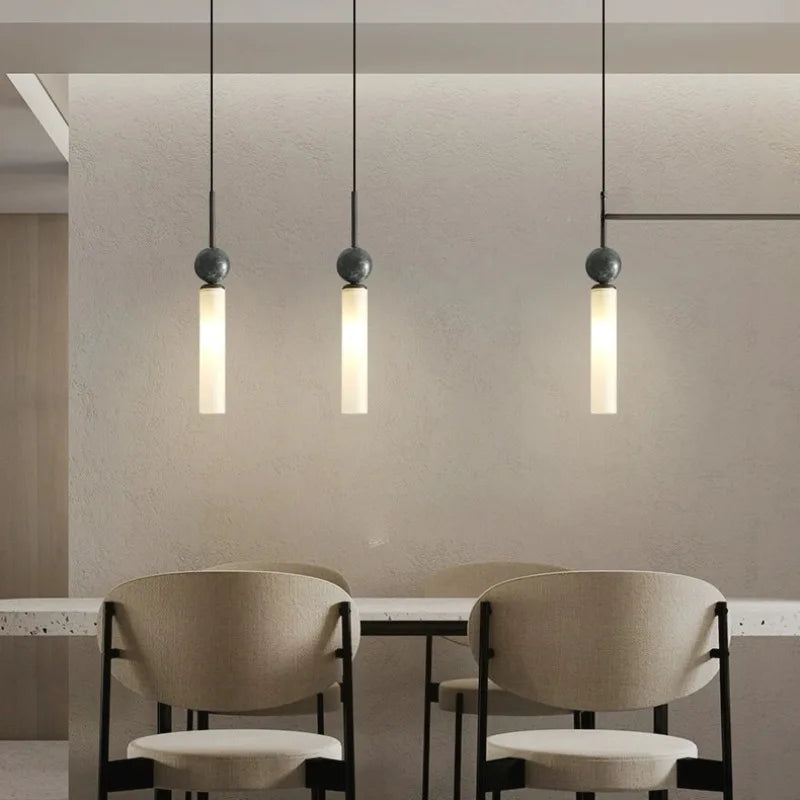 Marble and copper pendant light for modern indoor lighting