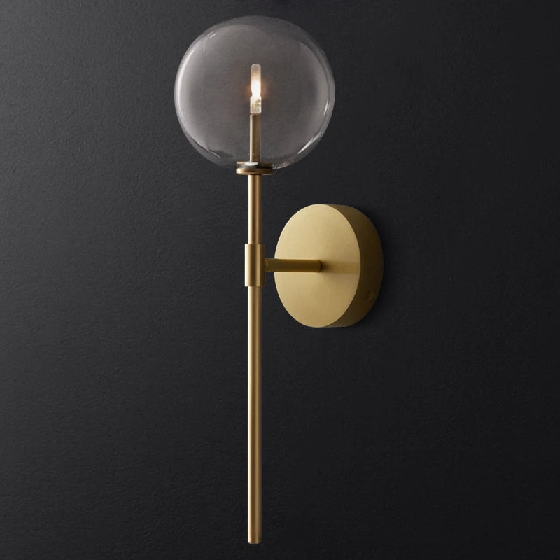 Nordic wall light with clear glass globe, American retro style