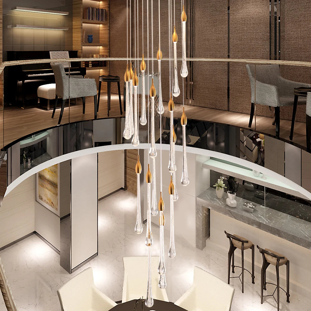Modern crystal LED chandelier for large staircases