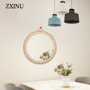 round decorative rattan hanging wall mirror