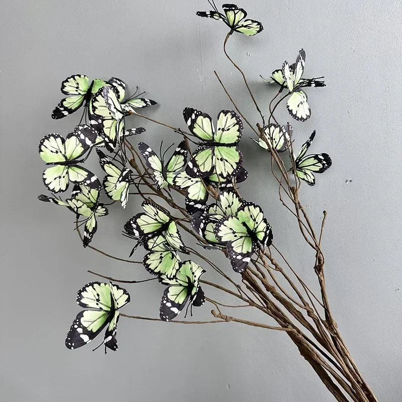 Artificial butterfly branch with decorative faux flowers for garden