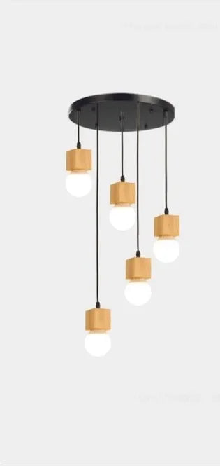Vintage oak wood pendant light modern design - vue 9 sur 15
