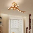 Nordic natural wood dragon LED ceiling light for children