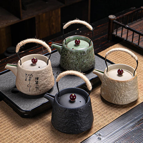 Retro Japanese kungfu ceramic textured tea set - vue 4 sur 7