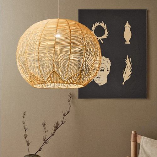 Chinese Japanese zen bamboo rattan pendant light - vue 5 sur 6