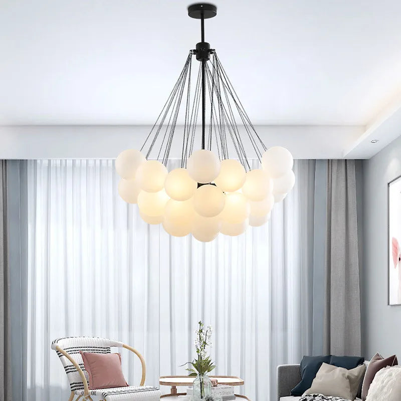 Modern glass chandelier with LED globes for decoration