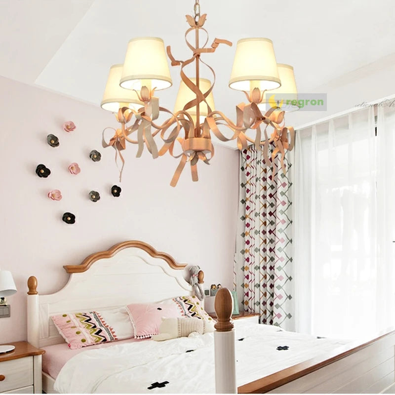 Pink ribbon chandelier for elegant children's bedroom - vue 5 sur 14