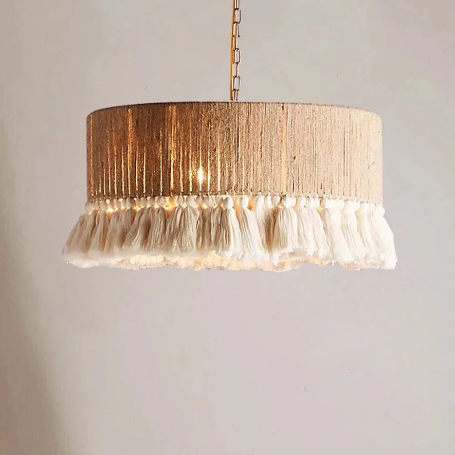 Vintage fabric twine fringe pendant light - vue 6 sur 10