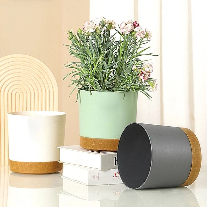 Automatic flower pots with saucer for garden and plants