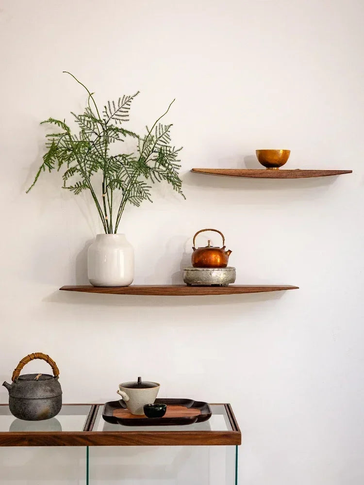 solid wood wall shelf modern minimalist display rack