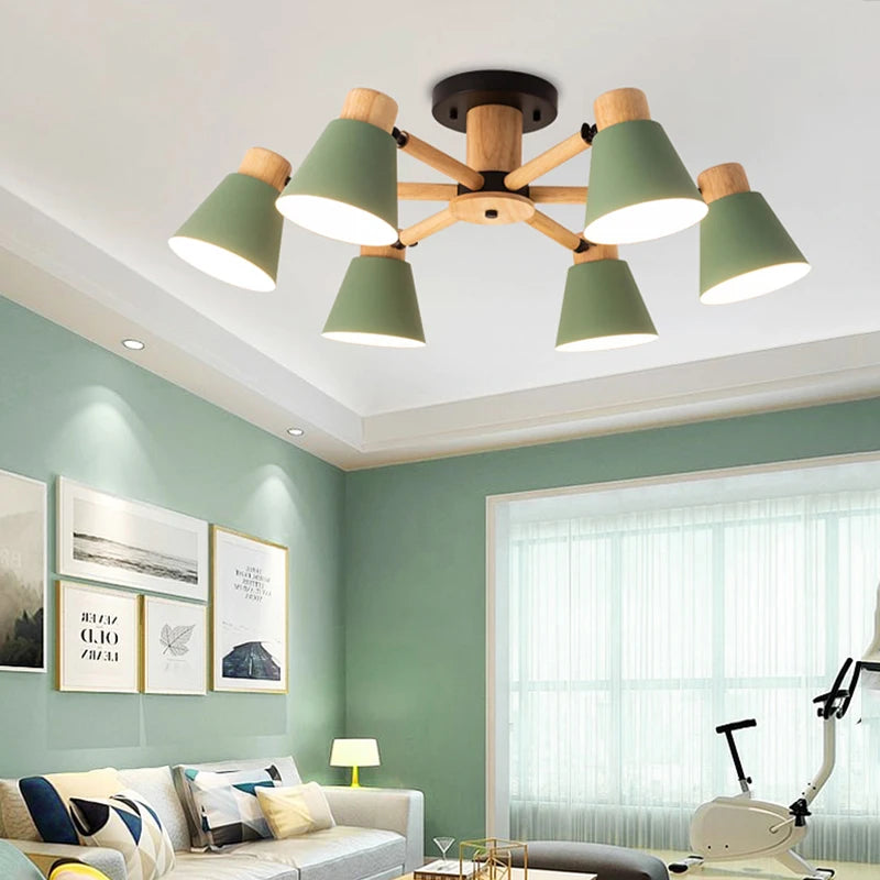 Nordic solid wood chandelier modern lighting for hotel and restaurant - vue 3 sur 20
