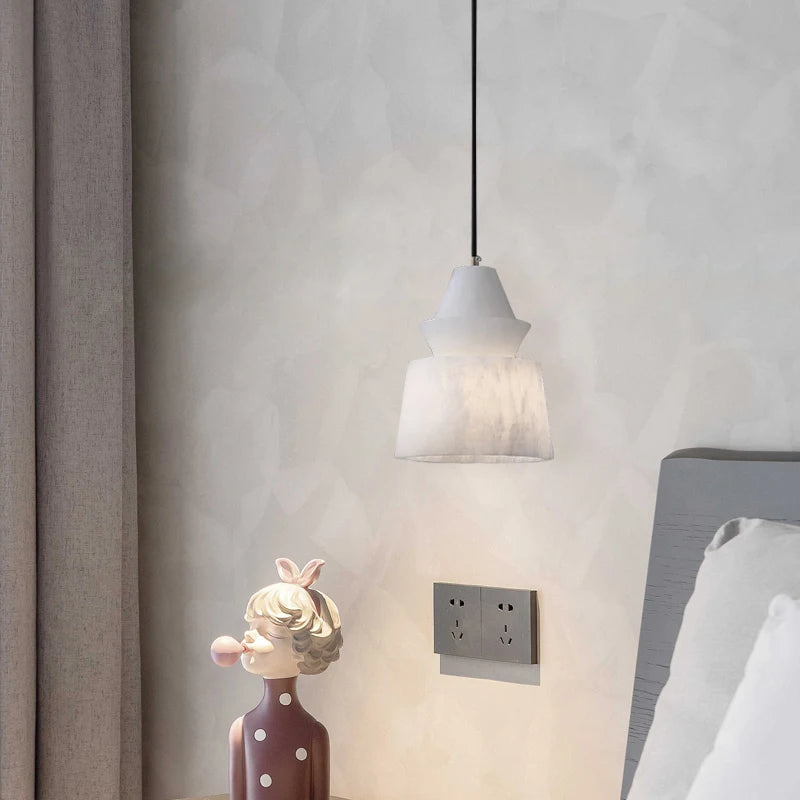 Modern pendant light in natural marble and copper with elegant design