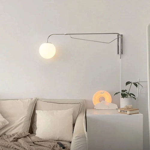 applique murale moderne à bras long chromé rétractable et rotatif - vue 2 sur 7