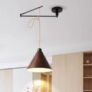Modern walnut wood retractable swivel arm chandelier