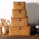 woven storage basket with lid for jewelry and miscellaneous items