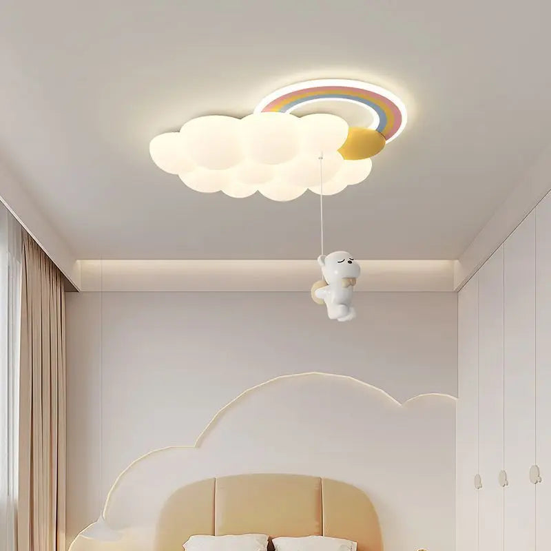 Rainbow cloud chandelier with horse, rabbit and bear for children
