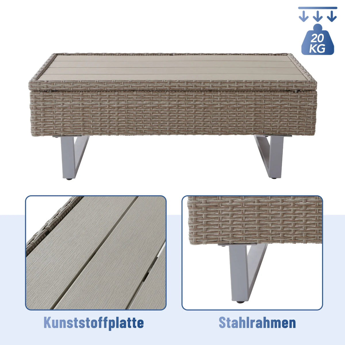 Poly Rattan Garden Lounge Set – 4-5 Seater Corner Sofa with Table &amp; Cushions, Removable Washable Covers, Khaki - vue 4 sur 6