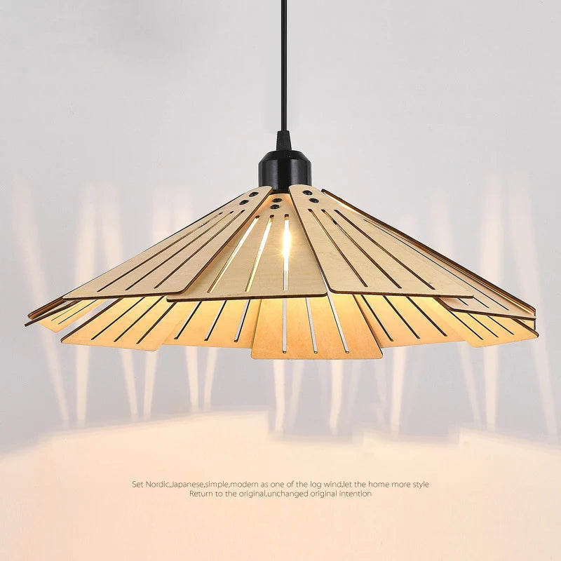 Japanese retro wooden pendant light for interior decoration - vue 3 sur 13