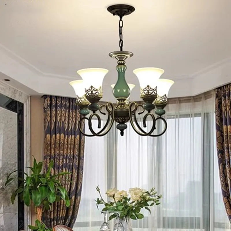 Antique classic ceramic and vintage glass chandelier - vue 3 sur 13