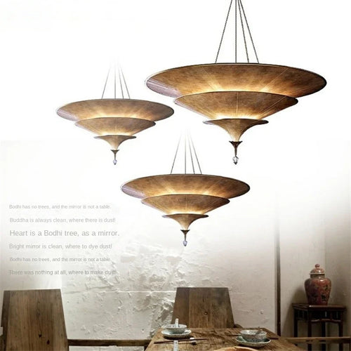 Modern cone pendant light with sheepskin paper shade - vue 6 sur 8