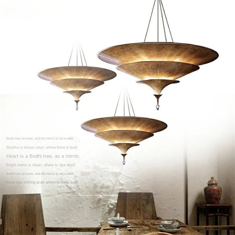 Modern cone pendant light with sheepskin paper shade - vue 5 sur 8