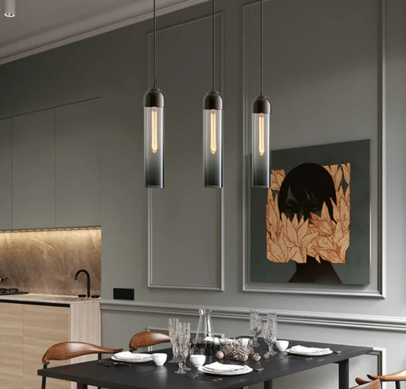 Modern grey glass LED pendant light