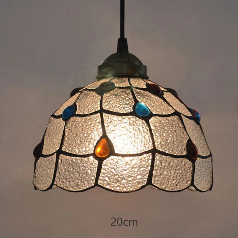 Tiffany stained glass pteris pendant light decorative indoor fixture - vue 7 sur 9