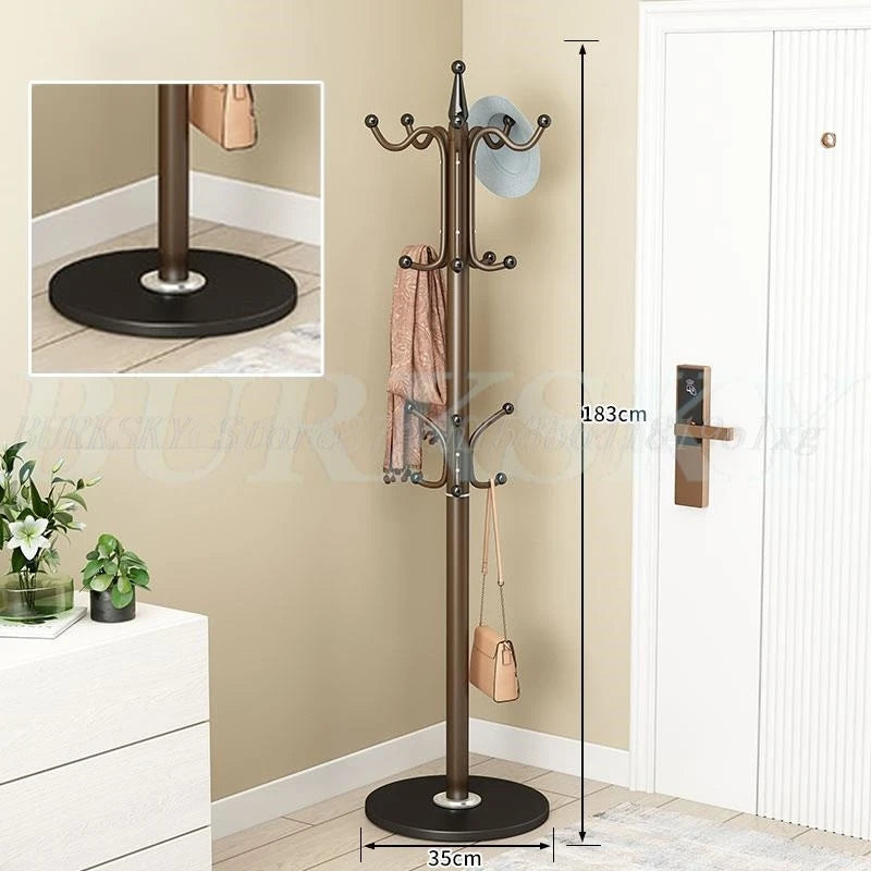 freestanding metal coat rack with 16 hooks and shelves - vue 10 sur 18