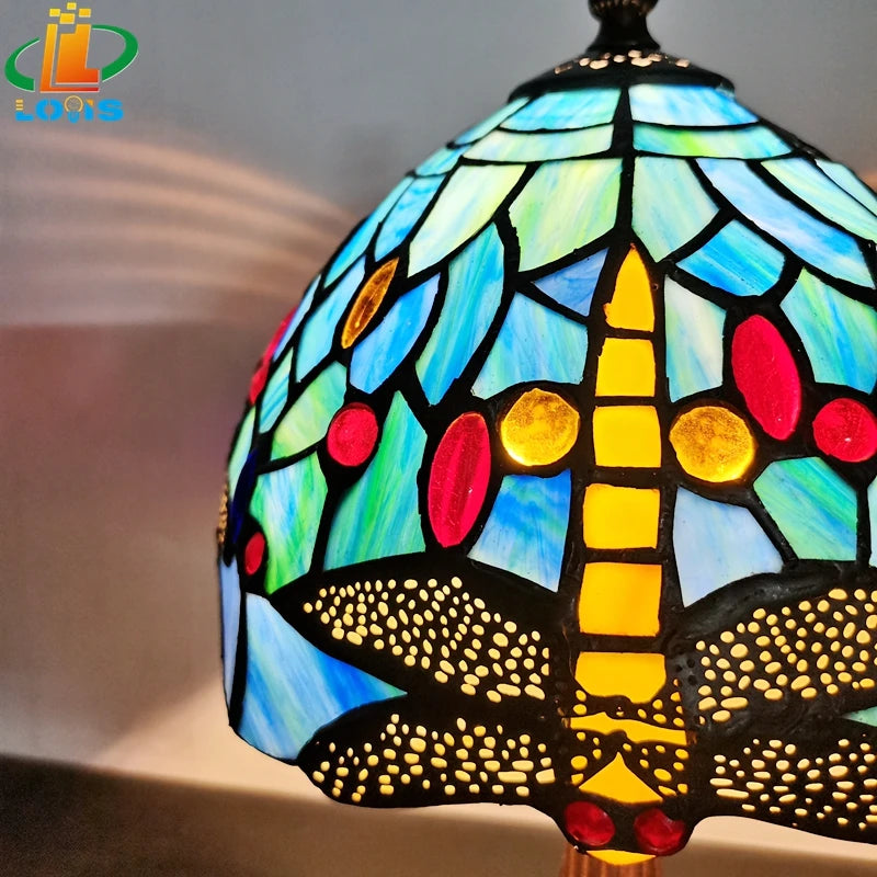 Antique enamelled alloy dragonfly bedside lamp Mediterranean decoration - vue 6 sur 8
