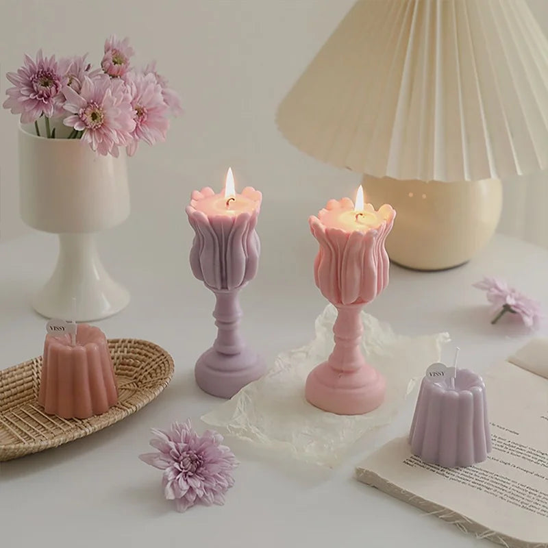 silicone mold for DIY candles and creative tulip candlesticks
