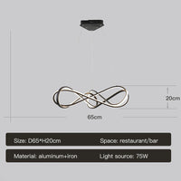 Modern LED chandelier with remote control, elegant curved design