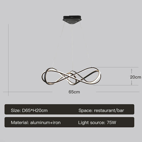 Modern LED chandelier with remote control, elegant curved design