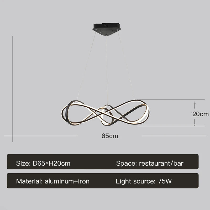 Modern LED chandelier with remote control, elegant curved design