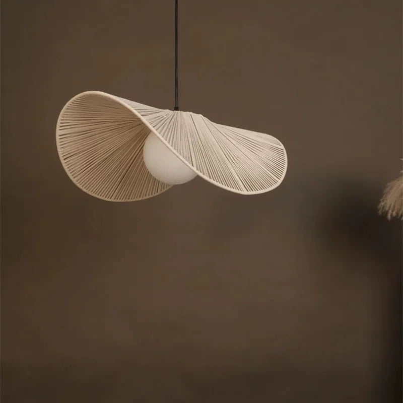 Japanese rattan pendant light wabi sabi style for modern decor - vue 6 sur 10