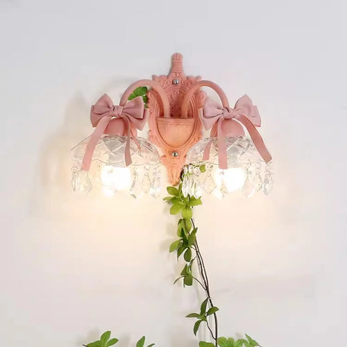 Princess crystal glass wall light with pink bow - vue 2 sur 8