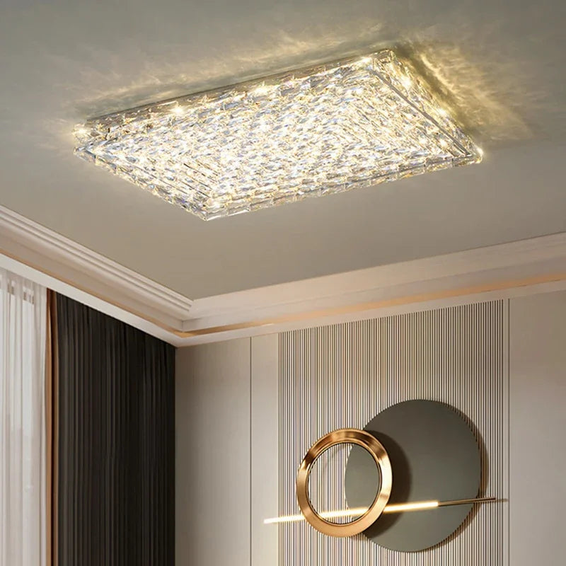 Luxury square crystal LED ceiling light for interior decoration