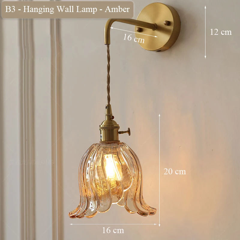 Modern adjustable vintage brass and glass wall lamp - vue 11 sur 12