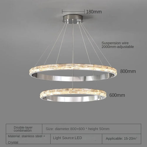 Luxurious modern stainless steel crystal pendant light - vue 12 sur 12