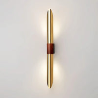 Decorative metal wall light with wood-effect finish