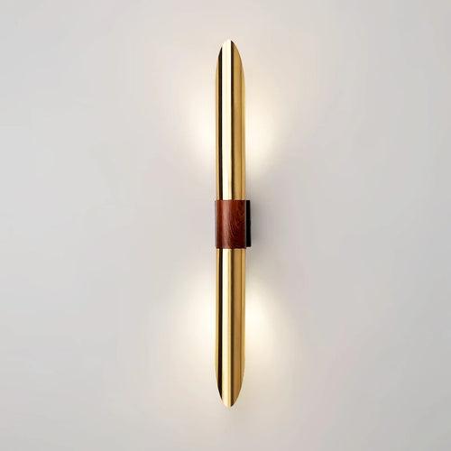 Decorative metal wall light with wood-effect finish