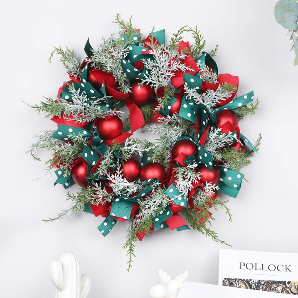 Festive Christmas wreath with ribbons and decorative baubles
