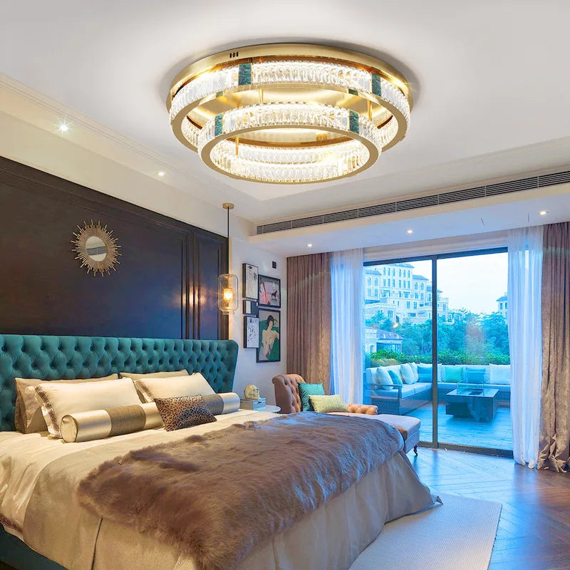 Modern round crystal chandelier with 3 layers and LED