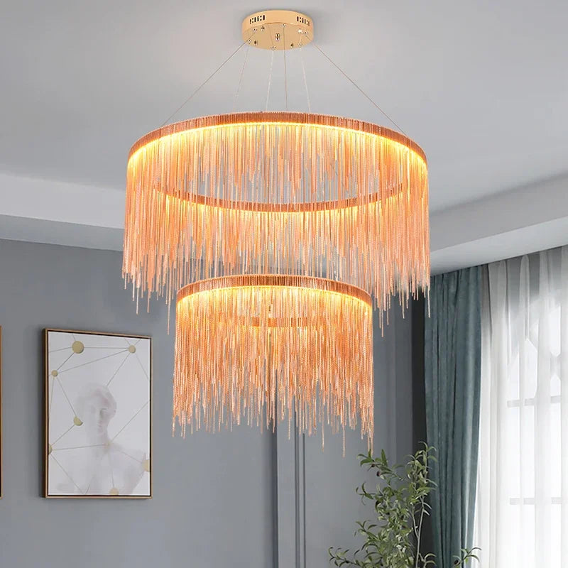 Dimmable LED tassel pendant chandelier with remote control