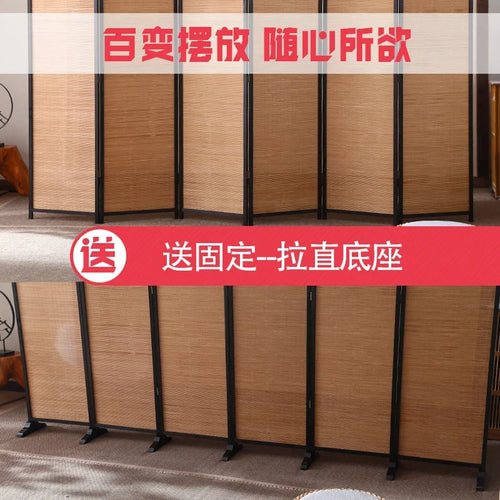 Chinese style bamboo screen partition wall, folding movable baffle in living room, blocking modern minimalist office - vue 5 sur 4