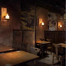 Vintage wooden wall light with glass and metal lampshade