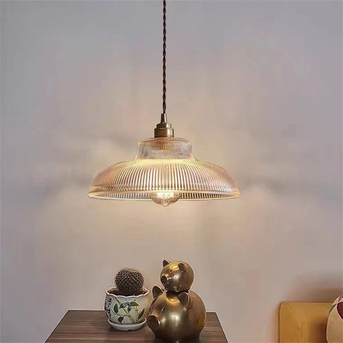 Nordic vintage pendant light in glass, walnut wood and brass - vue 3 sur 13
